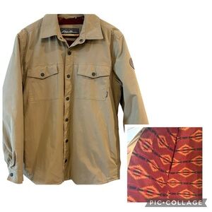 Eddie Bauer Mens Voyager Fleece Blanket Aztec Lined Jacket Tan Cowboy Western